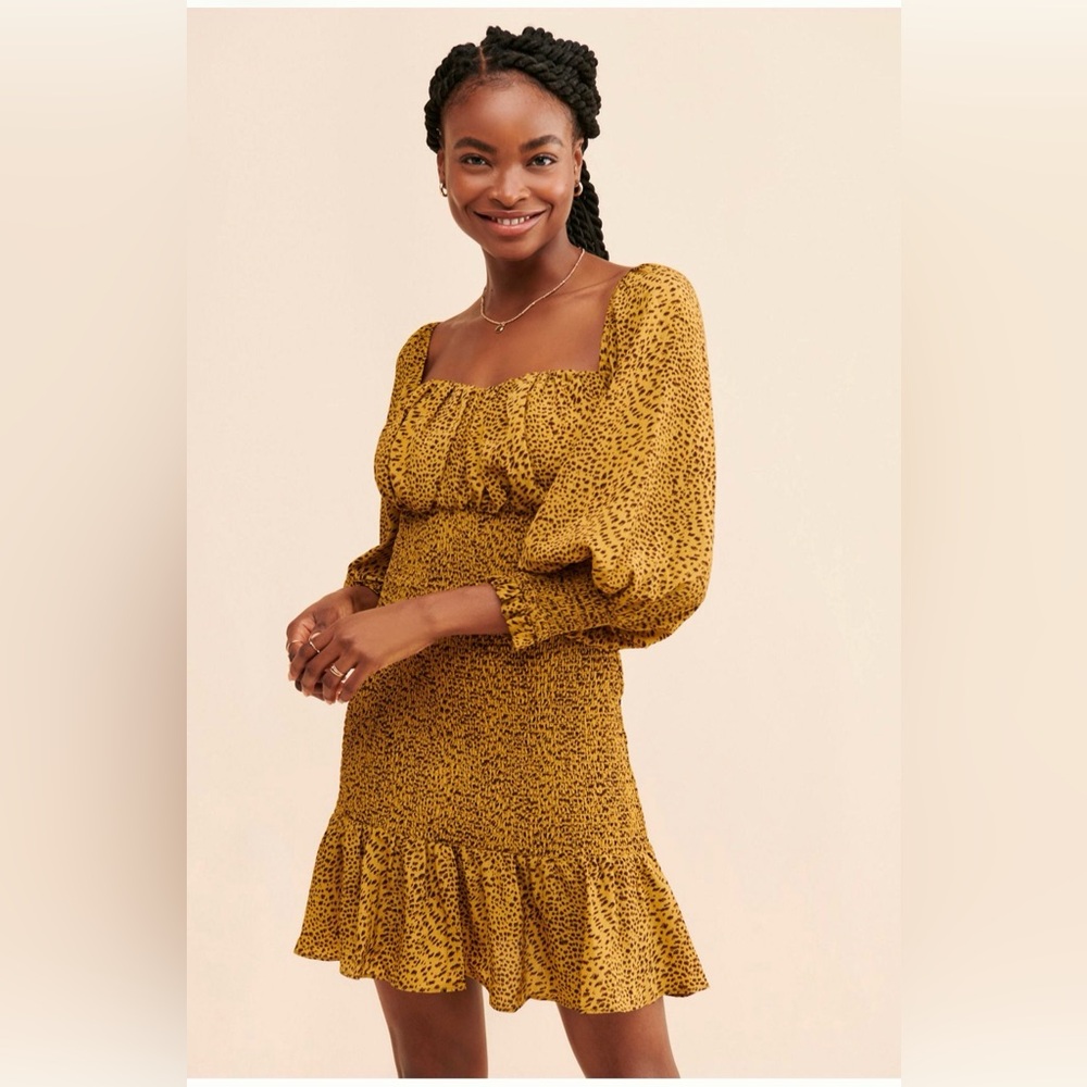 Elliatt Gold Leopard Long Sleeve Dress